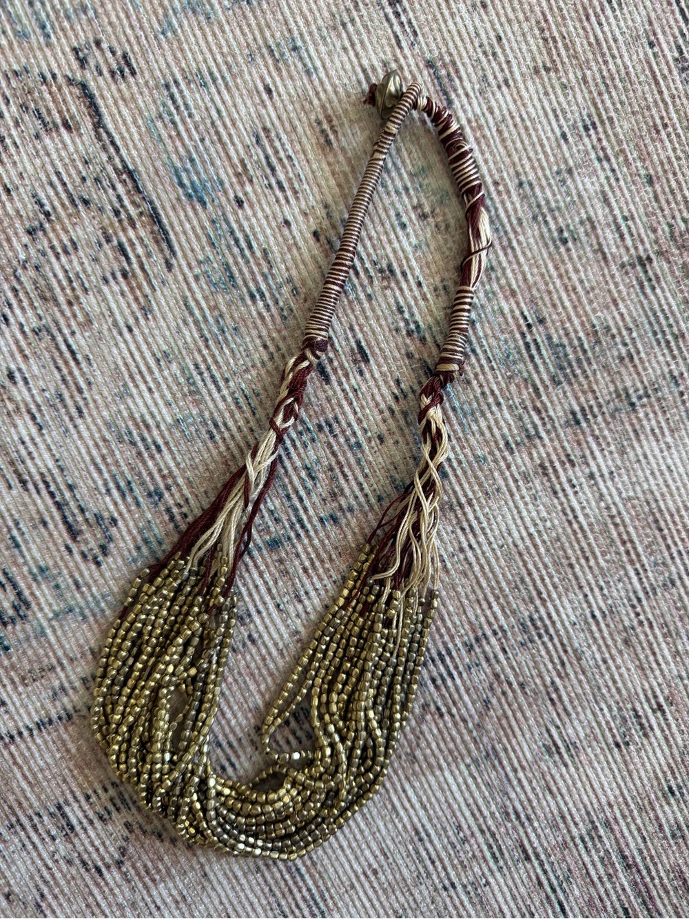 Brass colored seed bead bohemian necklace